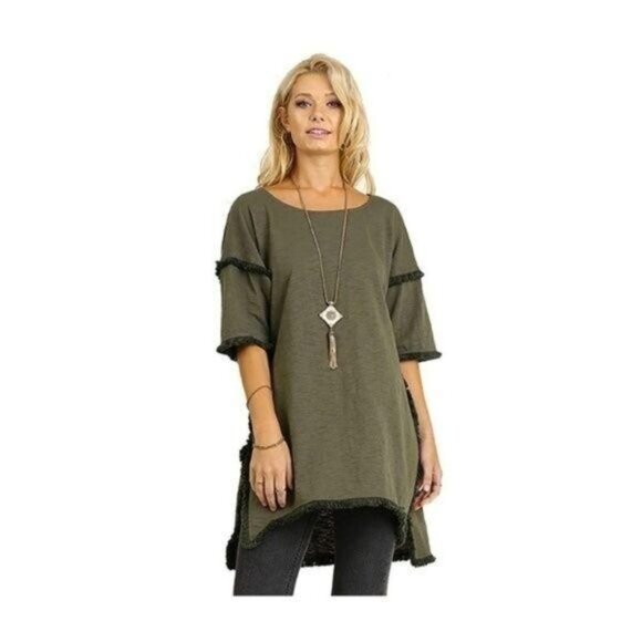 Umgee Berry Frayed Tunic Top - Picture 6 of 7
